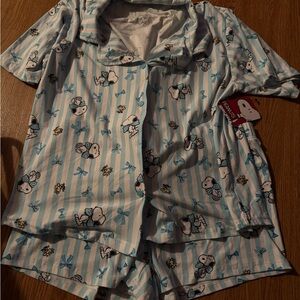 Peanuts Blue and White Striped Snoopy Pajama Set